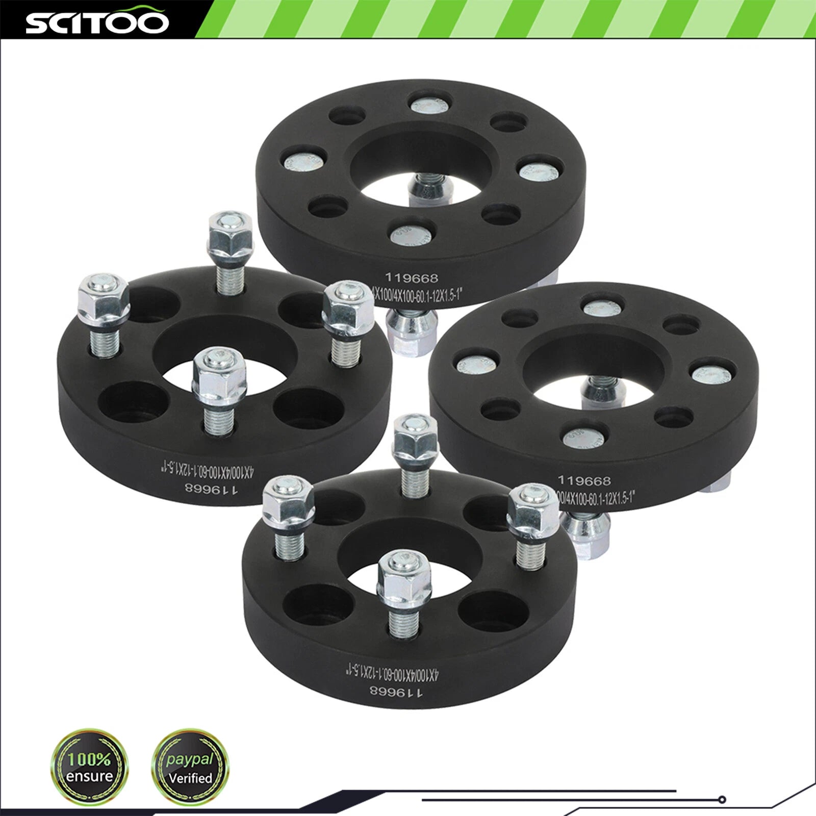 Set of 4 Wheel Spacers 4x100 1" 12x1.5 for Toyota Prius Chevrolet CB