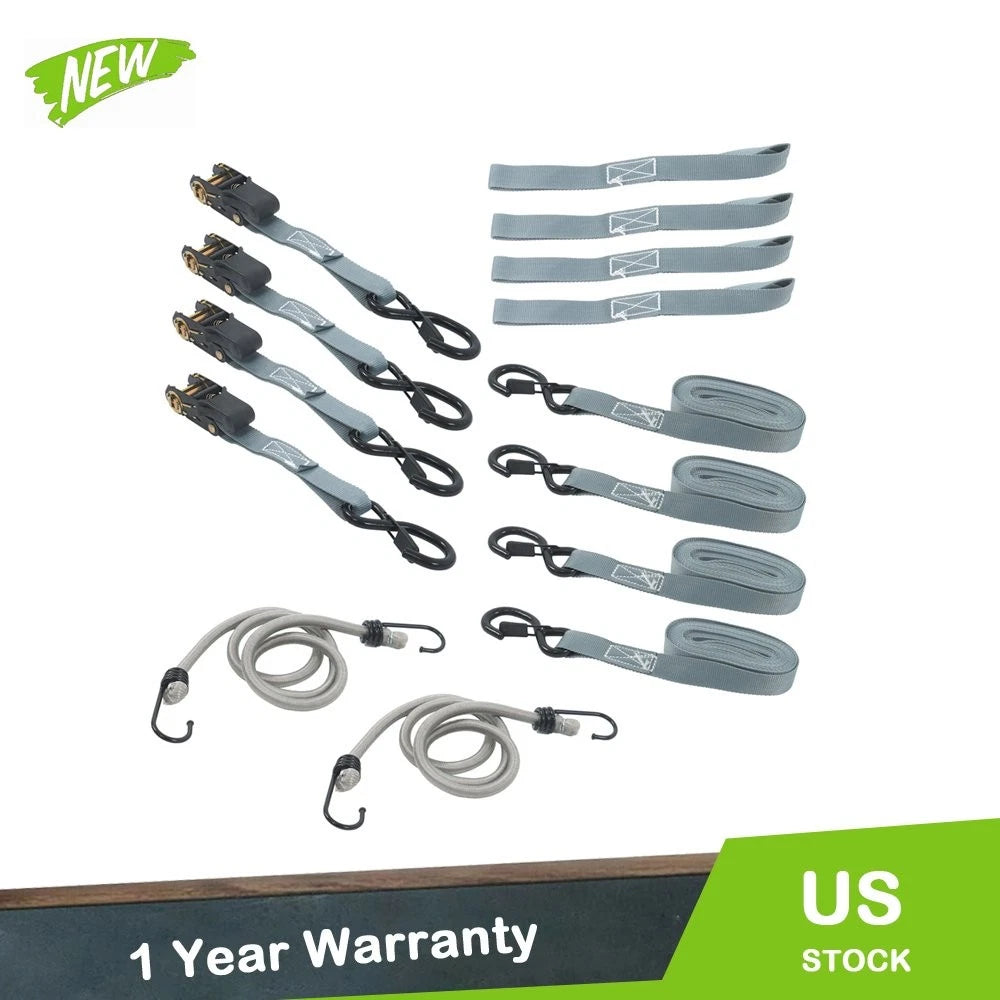 Set of 4 Ratchet Straps for Secure Cargo Tie-Down (2200lb Strength)