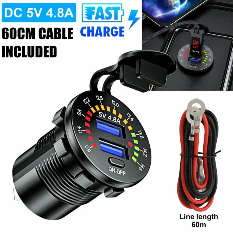 Dual USB Charger for ATV Motorcycle 12V (Fast Power Outlet with LED)