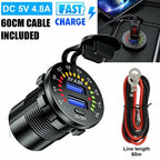 Dual USB Charger for ATV Motorcycle 12V (Fast Power Outlet with LED)