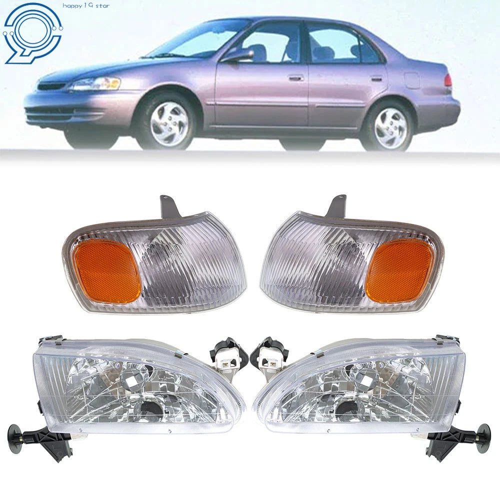 Set of 2 Headlight & Corner Parking Lights for Toyota Corolla (1998–2000)