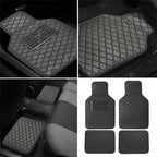 4 x Car Floor Mats Waterproof PU Leather Black & Beige