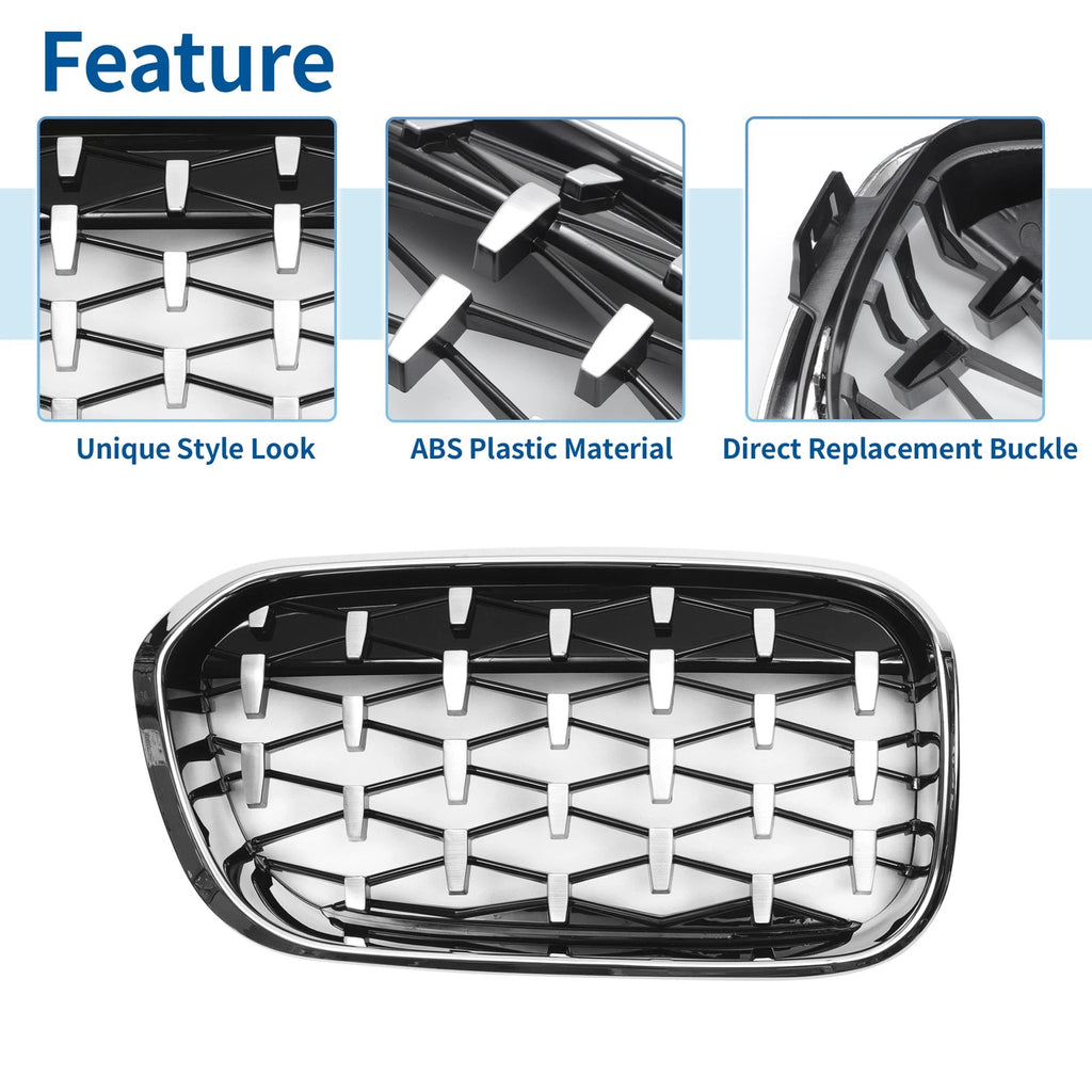1 Pair Front Upper Bumper Grille for BMW 1 Series F20 (2015–2018) Diamond Star