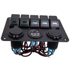 5 Gang Toggle Switch Panel with Dual USB Charging Ports for Car Boat Truck (12V)