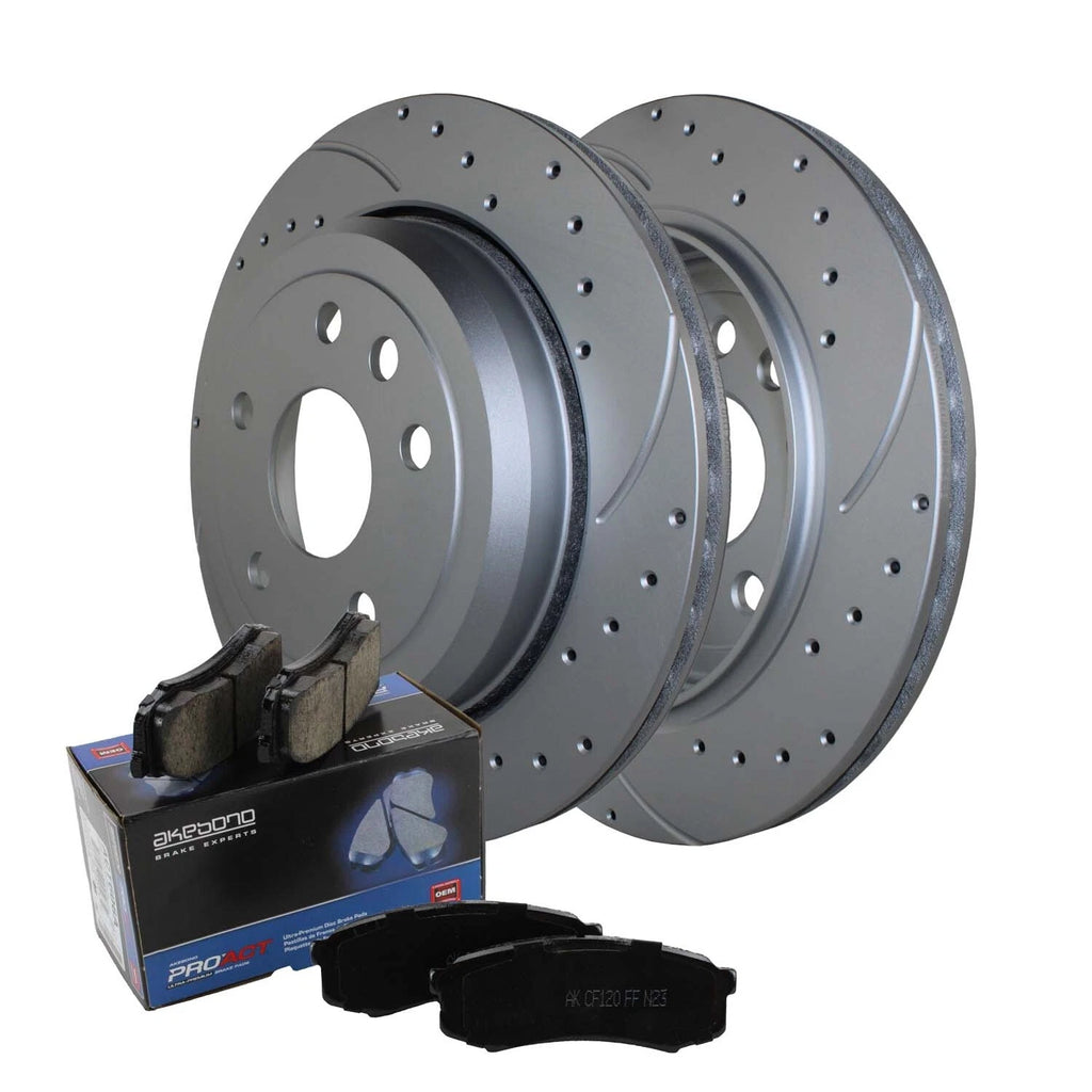 Rear Brake Kit with Drilled Slotted 330mm Rotors & Akebono Pads for Dodge Jeep