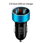 Dual USB 3.1A Car Phone Charger with LED Voltmeter for Universal Vehicles (12V/24V)