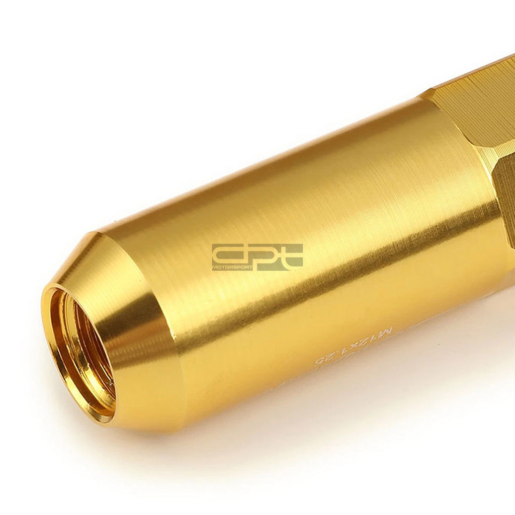 20 PCS Open End M12x1.25 60mm Tall Gold Hexagon Lug Nuts + Adapter
