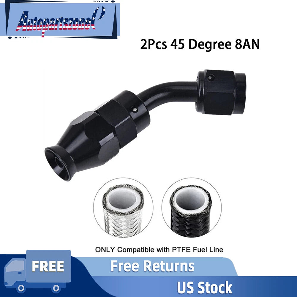 2Pcs 45° PTFE Hose End Fitting Adapter for PTFE Hose Line Only