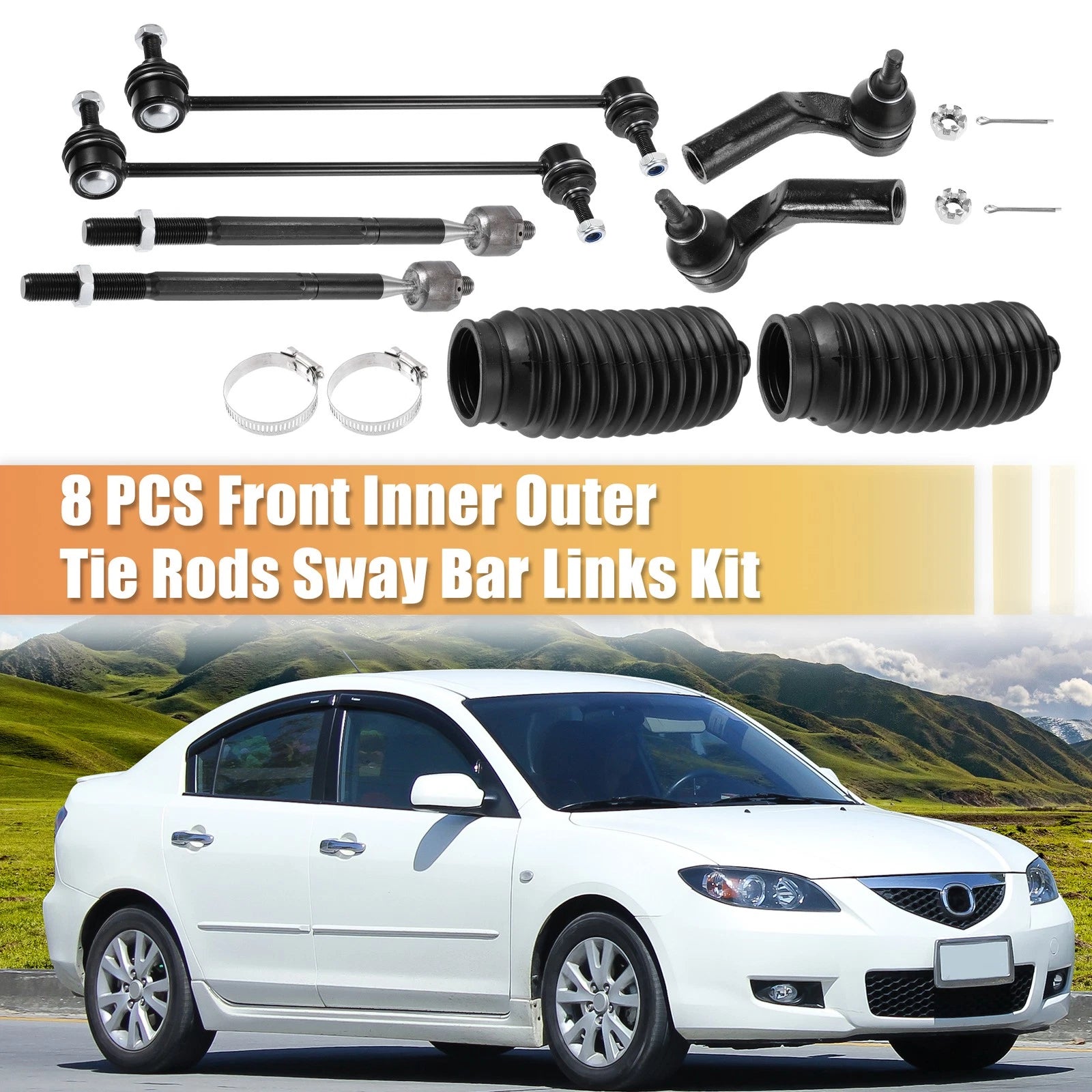 8pcs Front Outer Tie Rod End Links ES800025 for Mazda 3 (2004–2009)