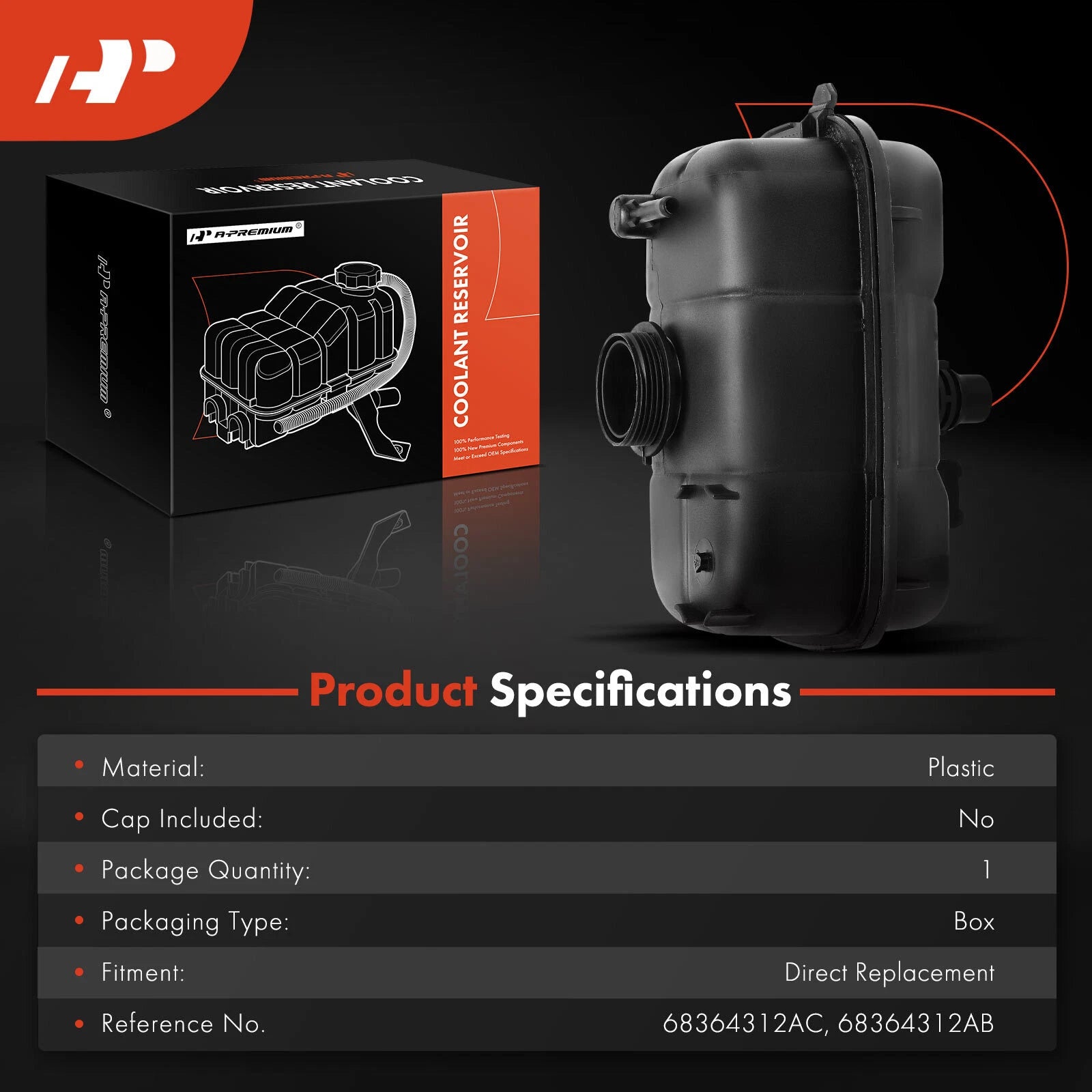 Engine Coolant Reservoir Tank with Cap for Jeep Wrangler JL (2018–2024)