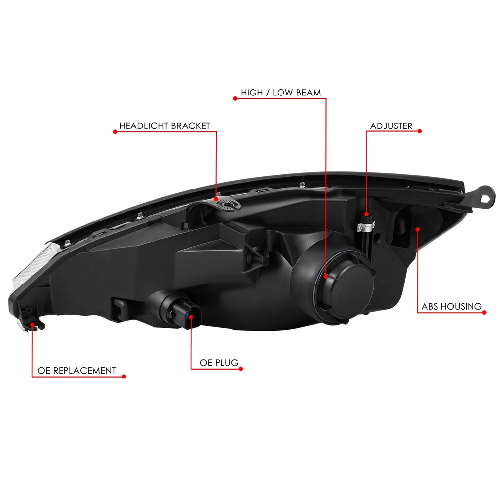 Chrome Housing Headlight Assembly for Ford Focus (2000–2002)