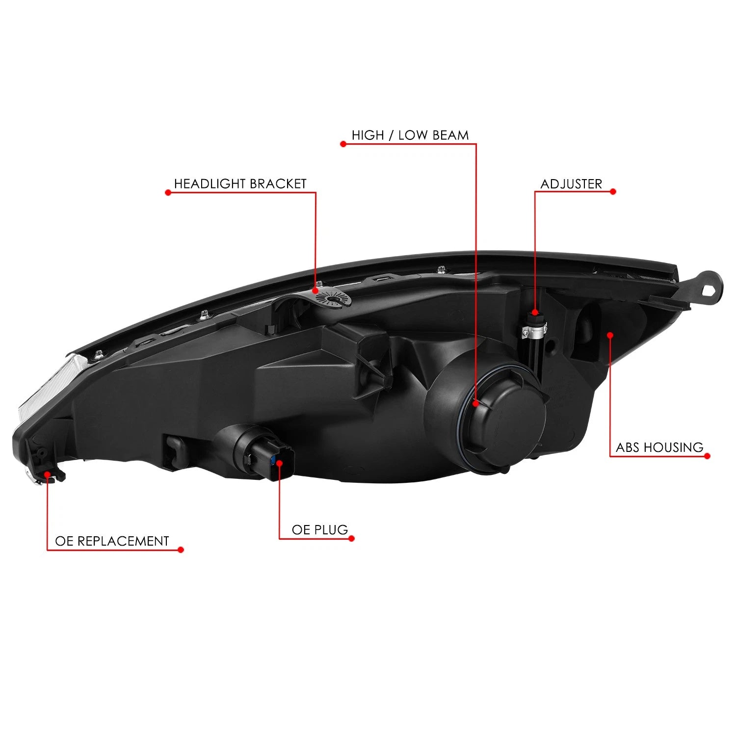 Chrome Housing Headlight Assembly for Ford Focus (2000–2002)
