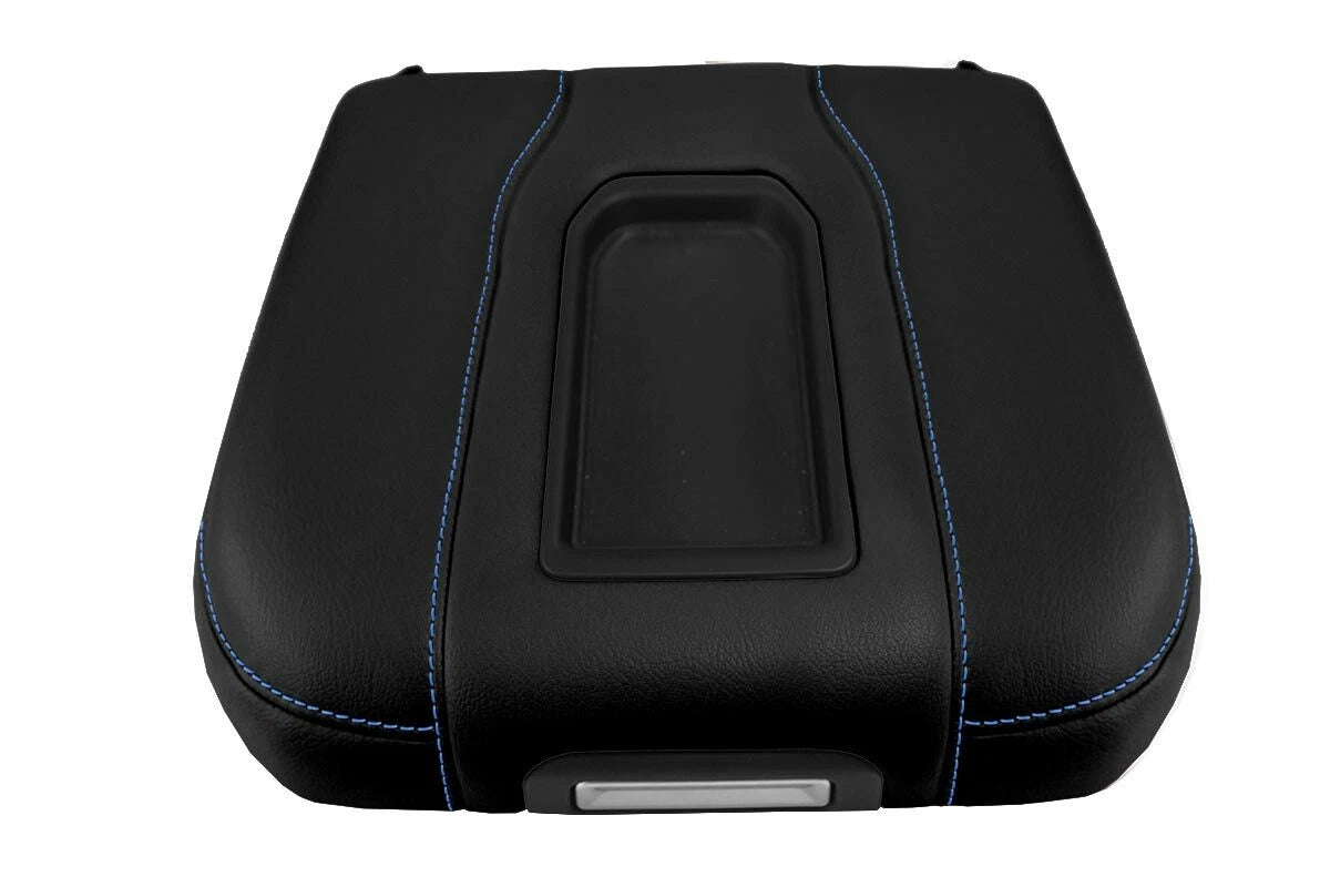Leather Console Lid Bucket Cover for Chevrolet Silverado (2019–2020) Blue Stitch