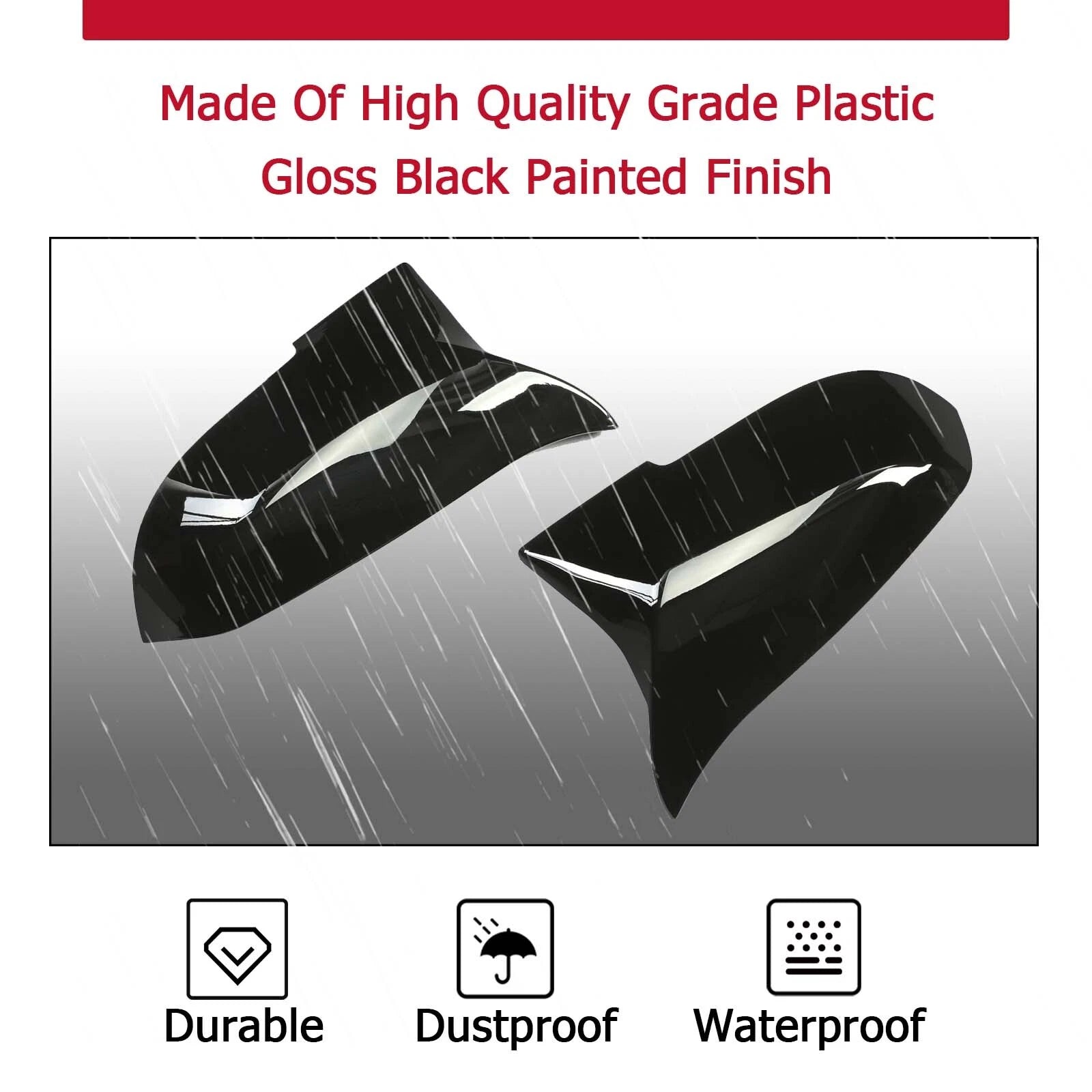 2X Gloss Black Side Mirror Cover Caps for BMW 3/4 Series (2012-2020)