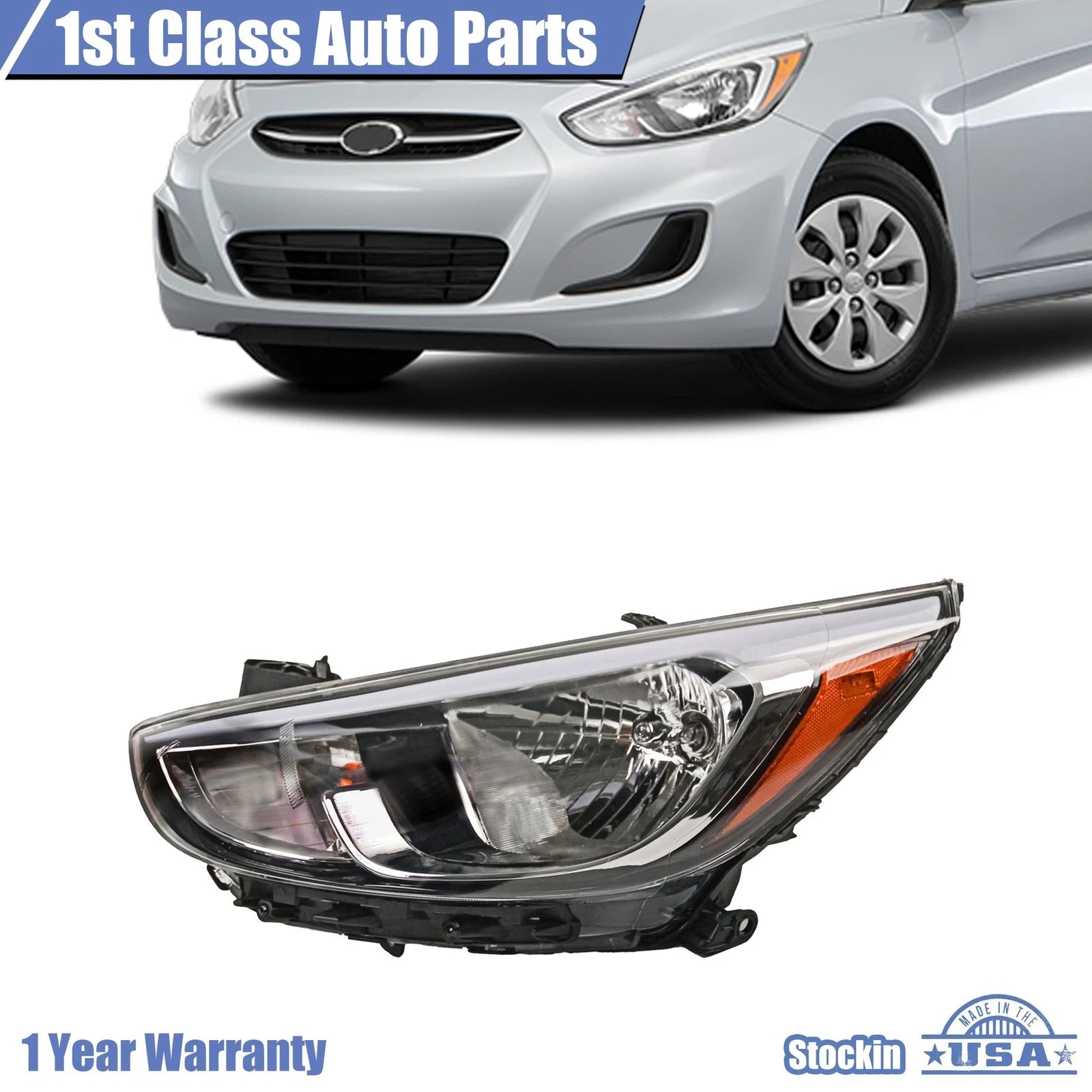 Headlight Assembly Driver Left for Hyundai Accent (2015–2017)