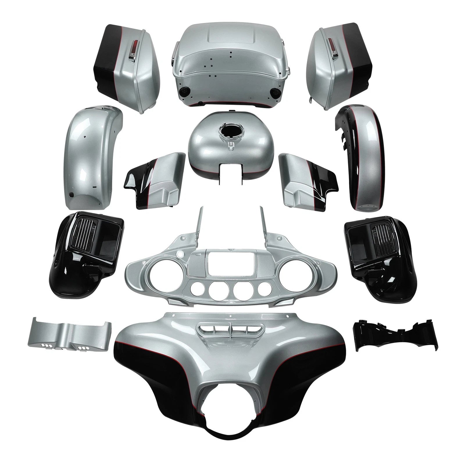 Fairings Bodywork for Harley Touring FLHT (2014–2023) Silver Pearl Glossy Black