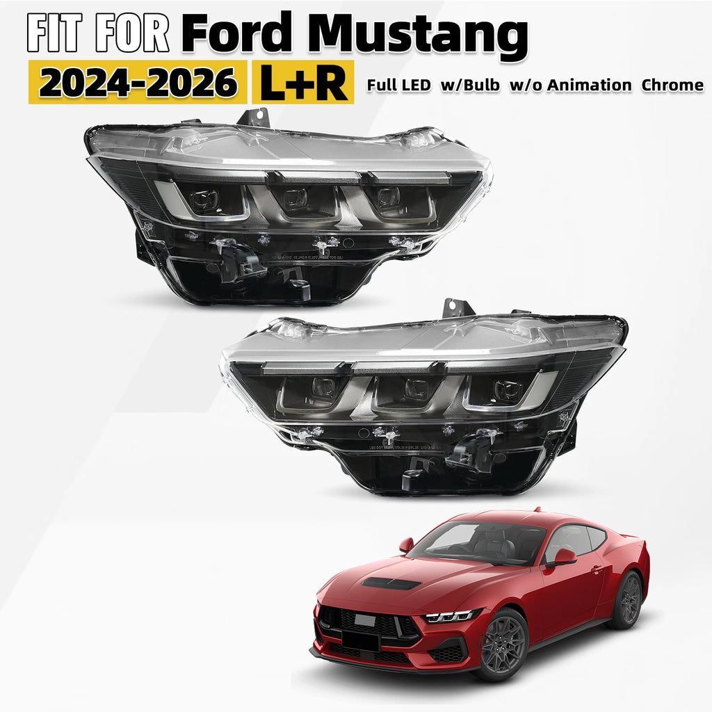 Full LED Headlight Set for Ford Mustang (2024–2026) - Chrome, DRL, LED Module