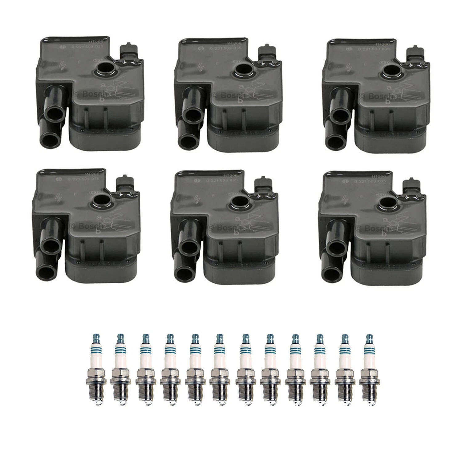 Set of 6 Ignition Coils & 12 Iridium Spark Plugs for Mercedes W210 W163
