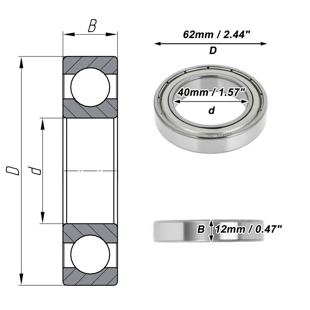 Deep Groove Ball Bearing 6908ZZ for Scooter Skateboard (40x62x12mm)