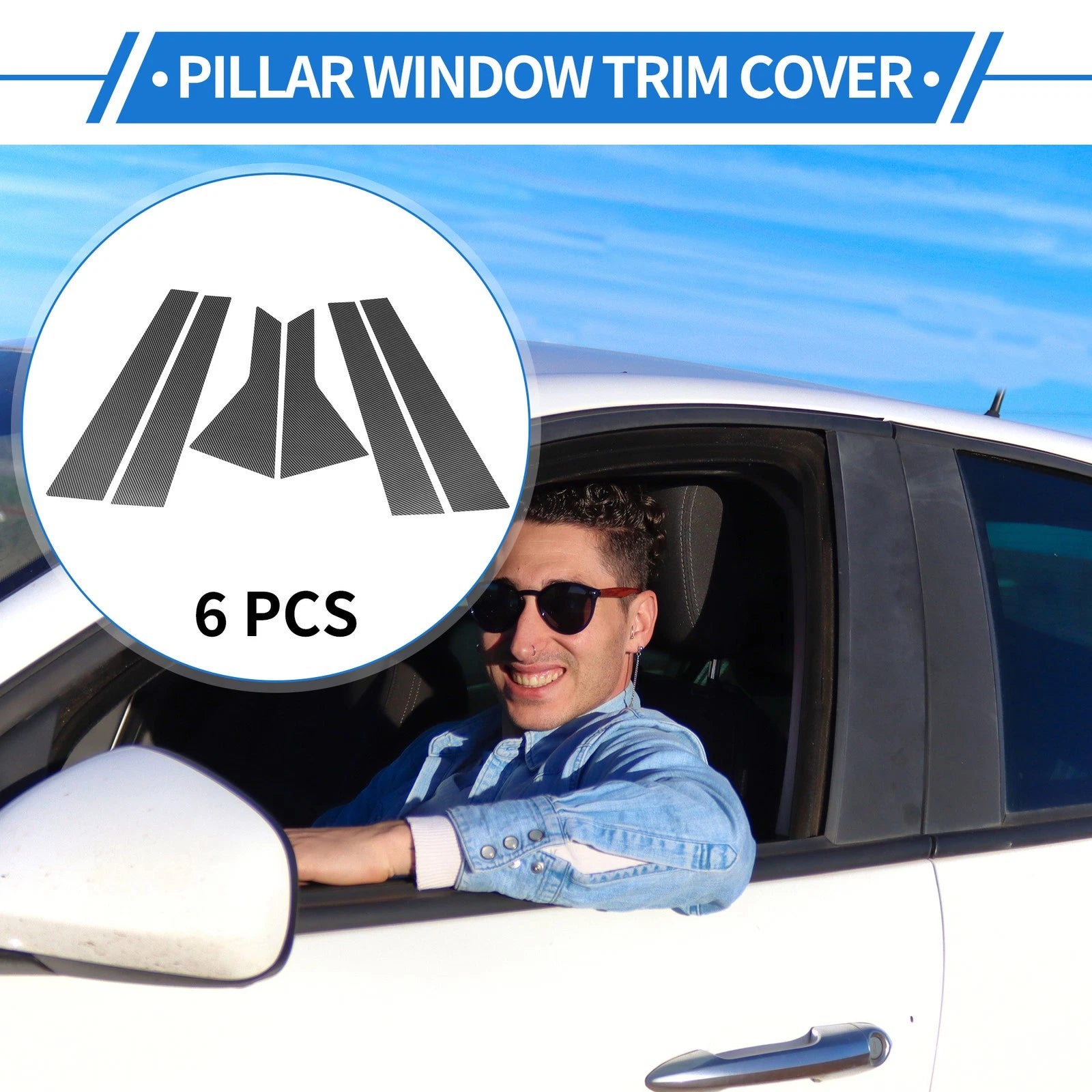 Set of 6 Door Pillar Window Trim for Kia Optima (2016–2020) Carbon Fiber