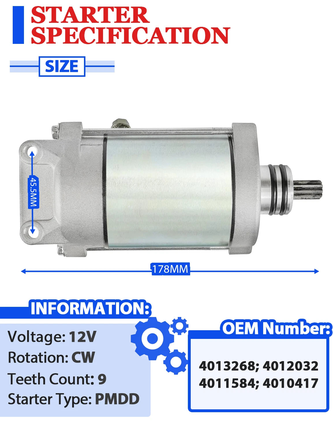 Starter for Polaris Sportsman 800 EFI 6x6 (2009–2014) W/Bendix, Relay, Switch