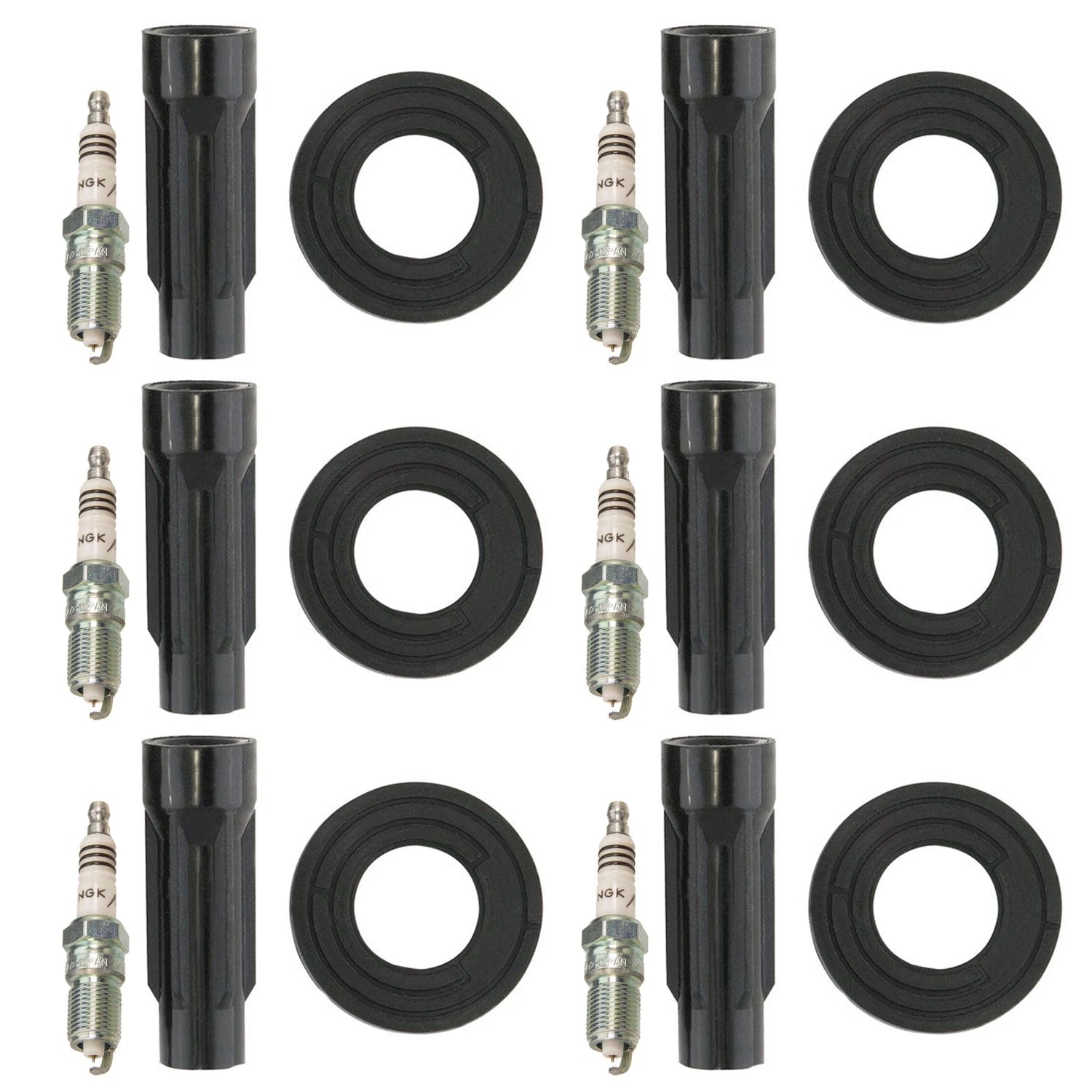 Set of 6 NGK Iridium IX Spark Plugs & Denso Coil Boots for Fusion Mariner Milan (2006–2012)