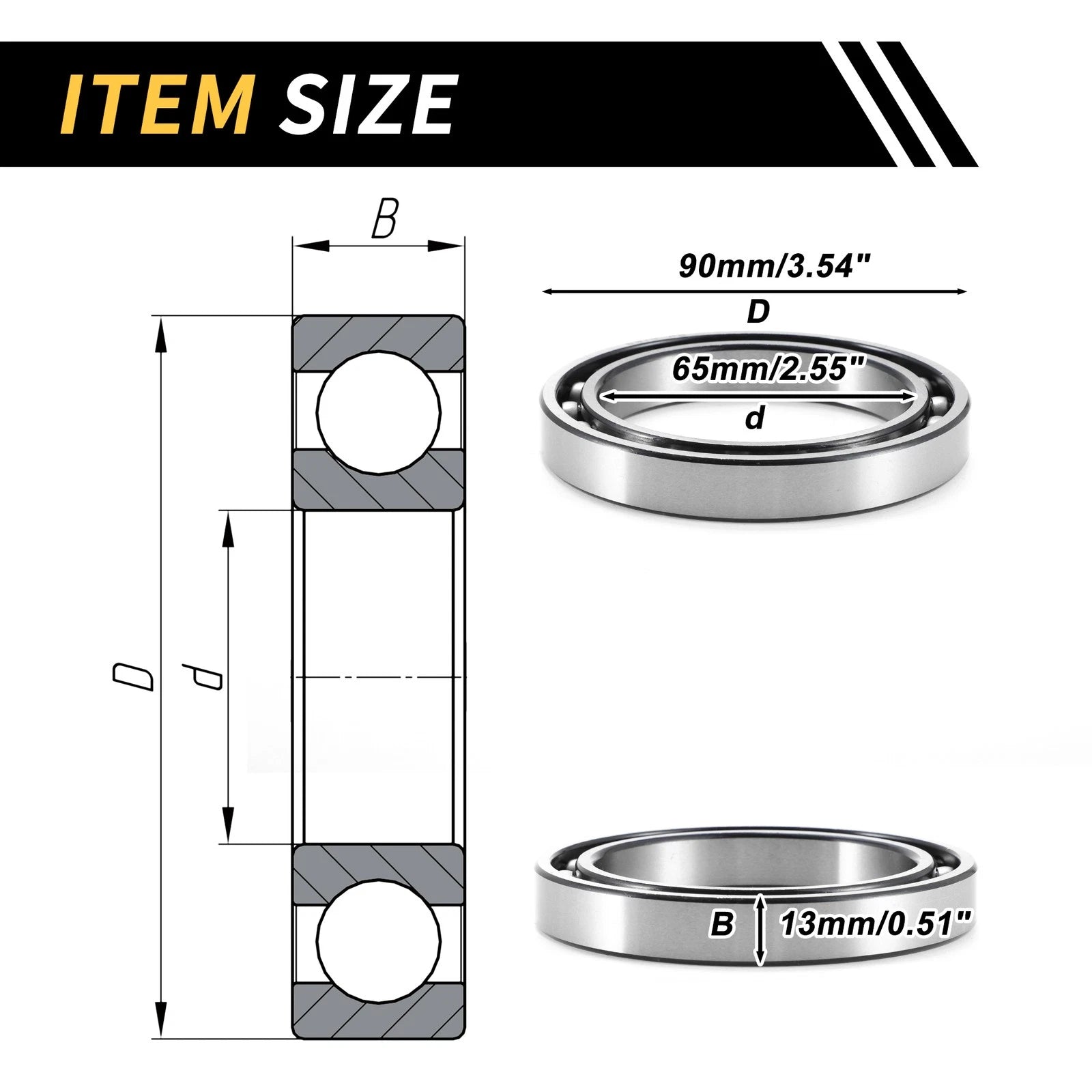 Deep Groove Ball Bearing 65x90x13mm for Scooter Skateboard (1 Pcs)