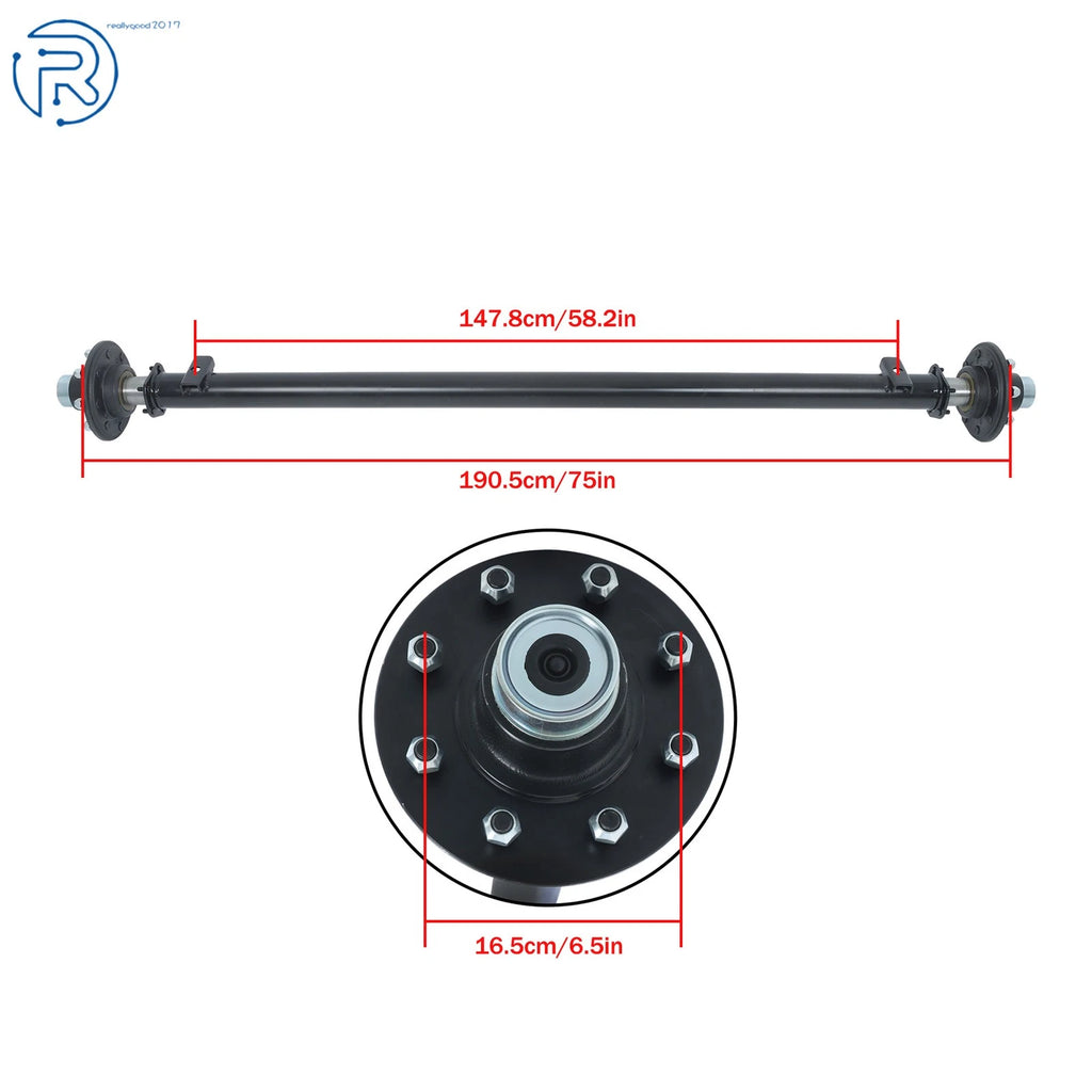 7K Trailer Axle for Boat RV (7000 lbs, 8 Lug, 75" Hub Face)