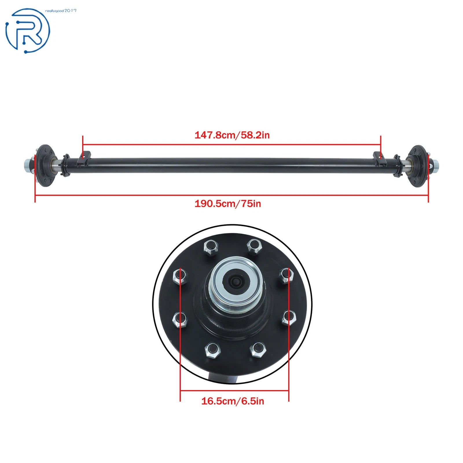 7K Trailer Axle for Boat RV (7000 lbs, 8 Lug, 75" Hub Face)