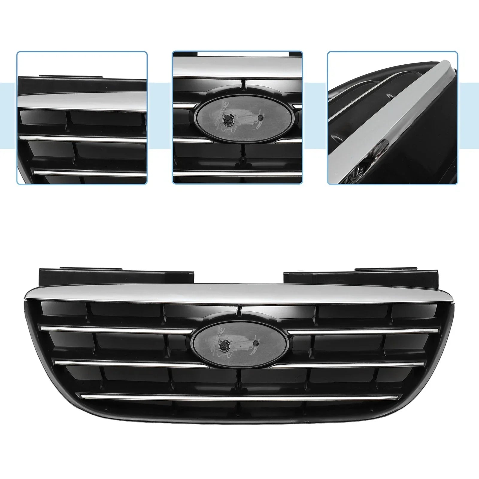 Front Upper Bumper Grille for Hyundai Elantra (2017-2020) Black Chrome Silver Tone