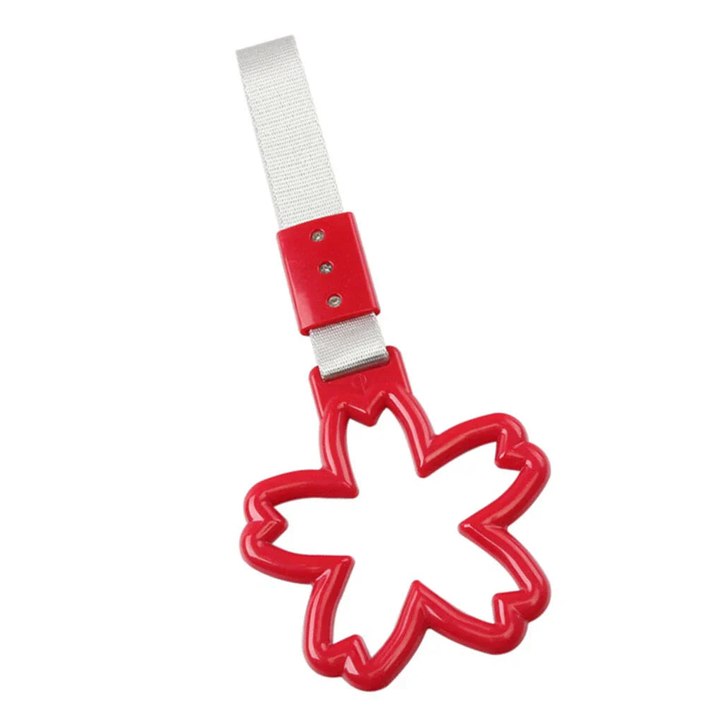 Sakura Shaped Ring Handle Strap for Train Bus - Silver & Red