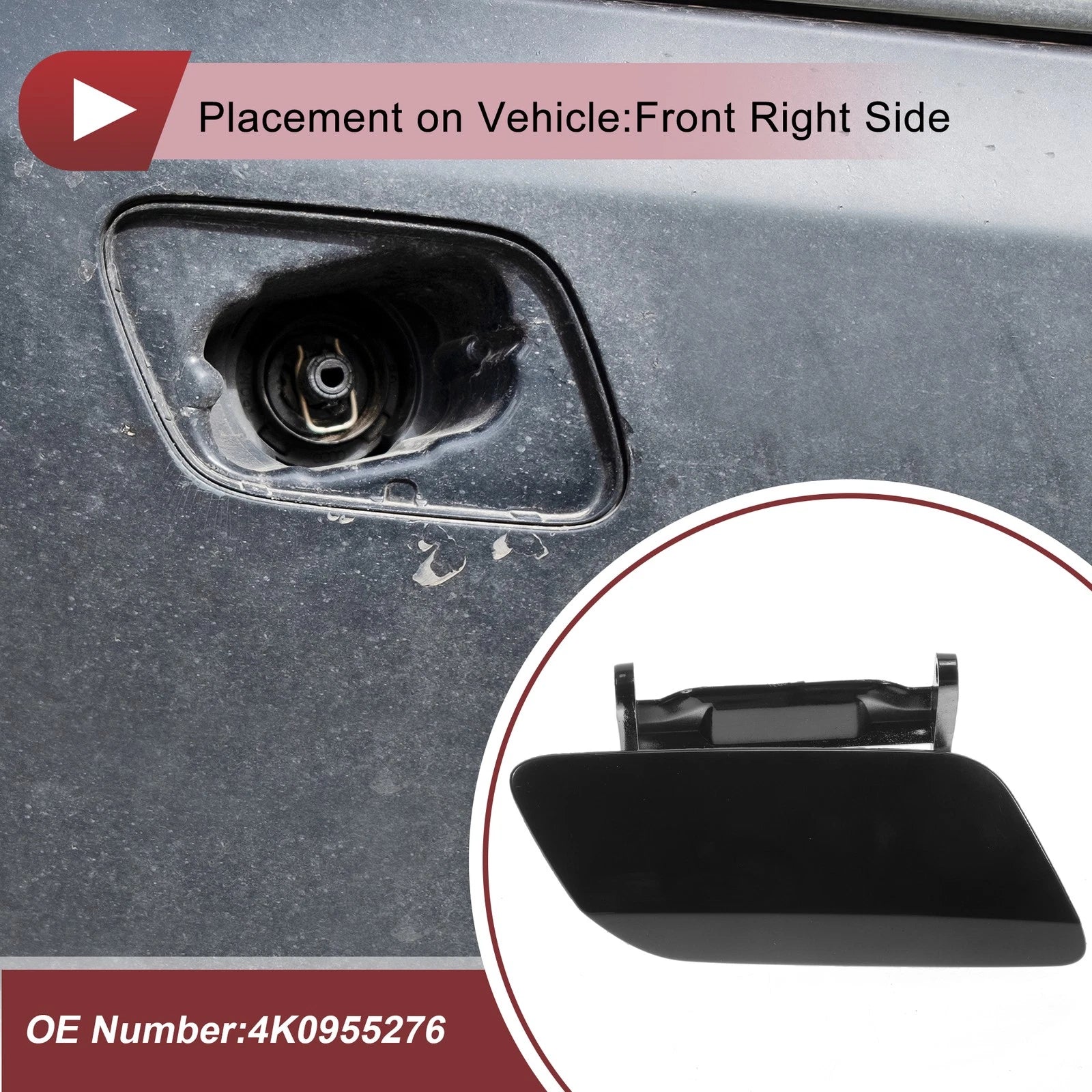 Front Right Washer Nozzle Cover Cap No. 4K0955276 for Audi A6 (2019–2024) Black