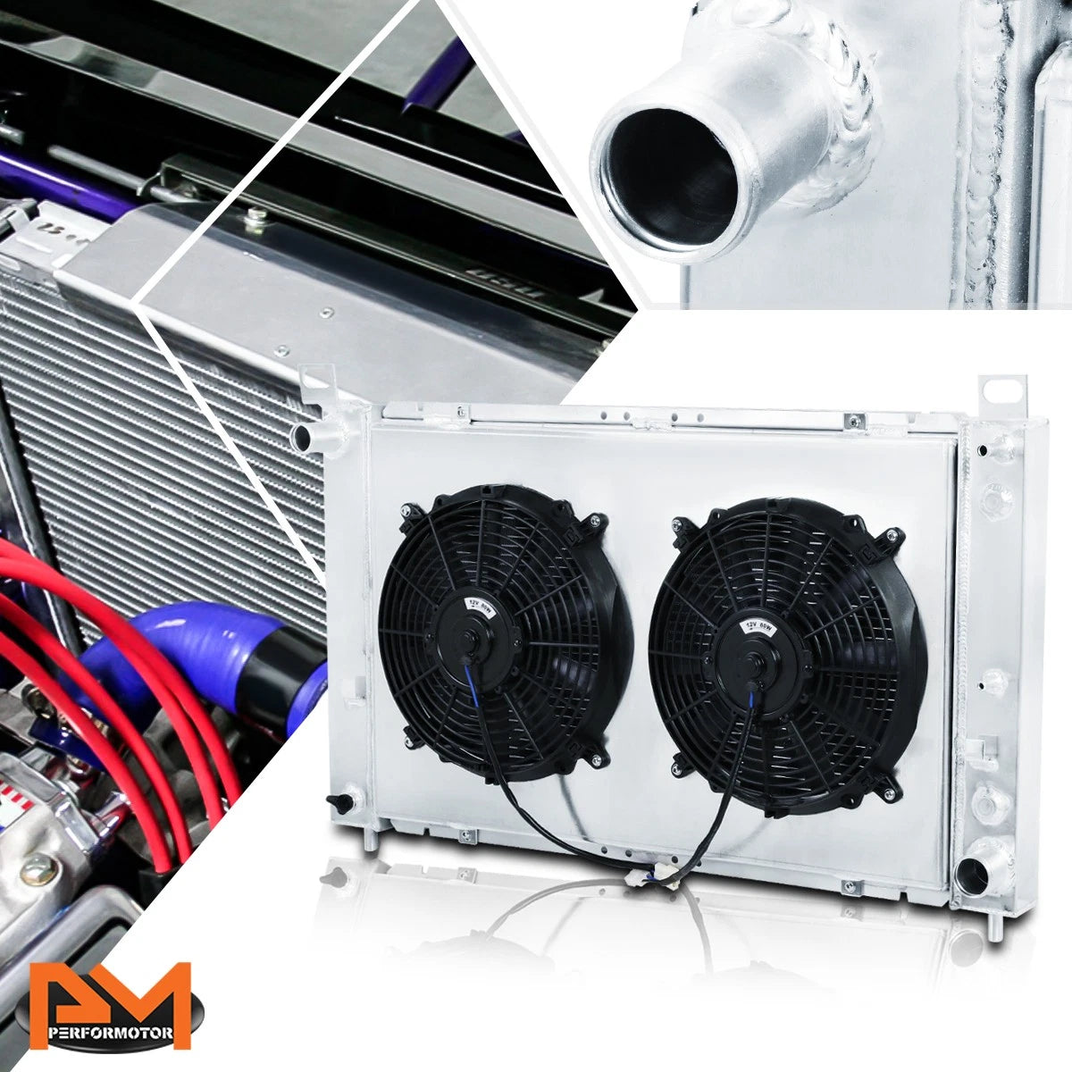 2X Aluminum 2-Row Cooling Radiator w/Fan Shroud for GMC Sierra/Yukon (2000–2006)