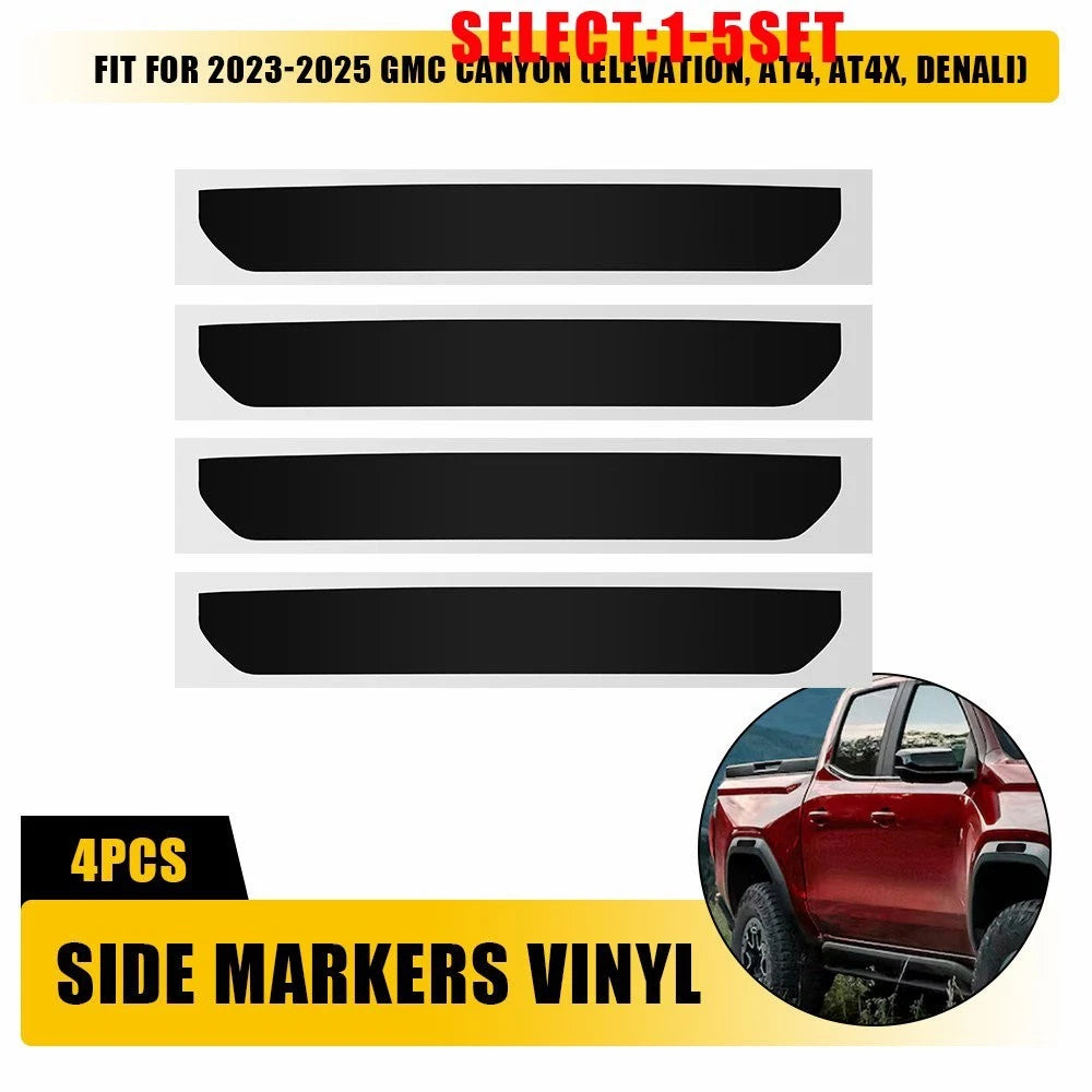 Set of 4 Side Marker Black Vinyl Decals Overlay for GMC Canyon (2023–2025)