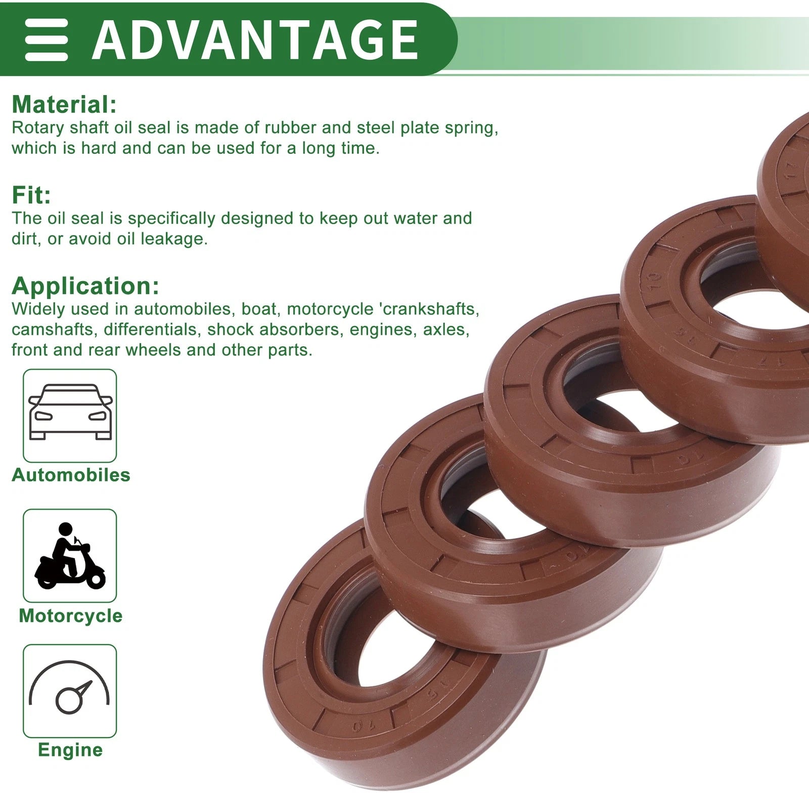 Set of 5 Oil Seal Rotary Shaft Seal FKM Rubber 17x35x10mm