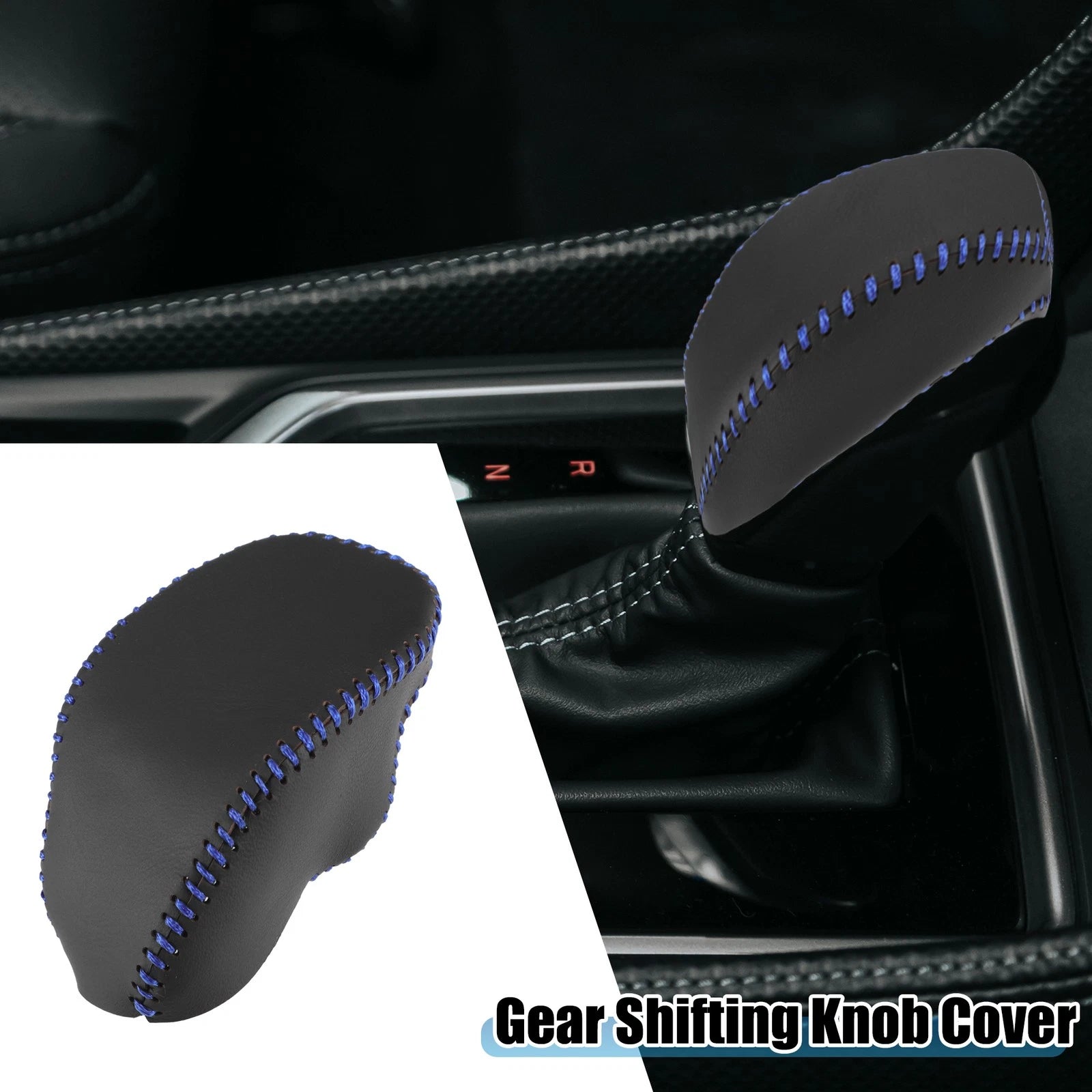 Auto Gear Shifting Knob Cover for Toyota RAV4 (2019–2023) Black Blue Stitches