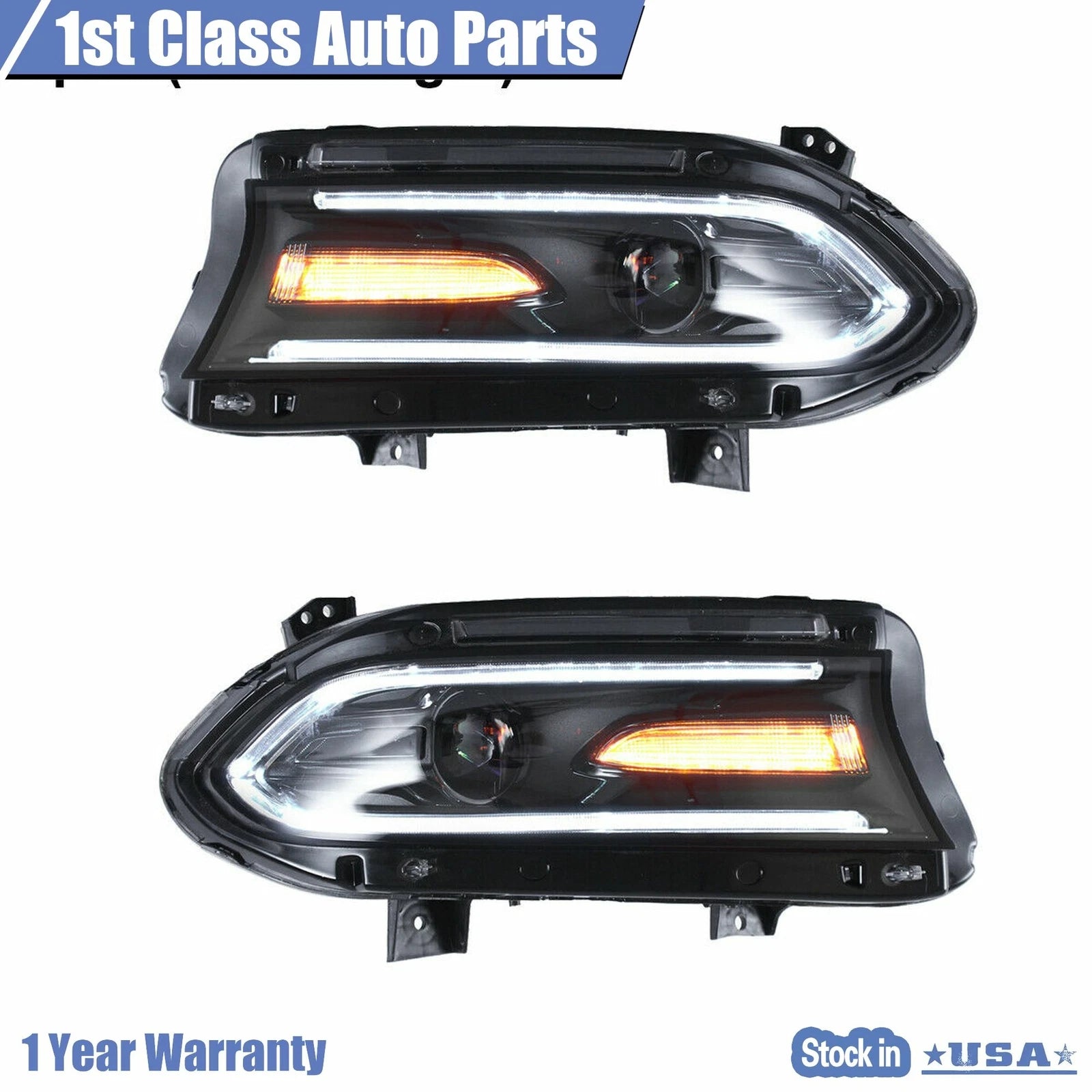 Pair of LED Dual Beam Projector Headlights for Dodge Charger (2015–2020)