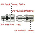 Adapter Kit for Pressure Washer 3/8" 5000 PSI Male Quick Connector