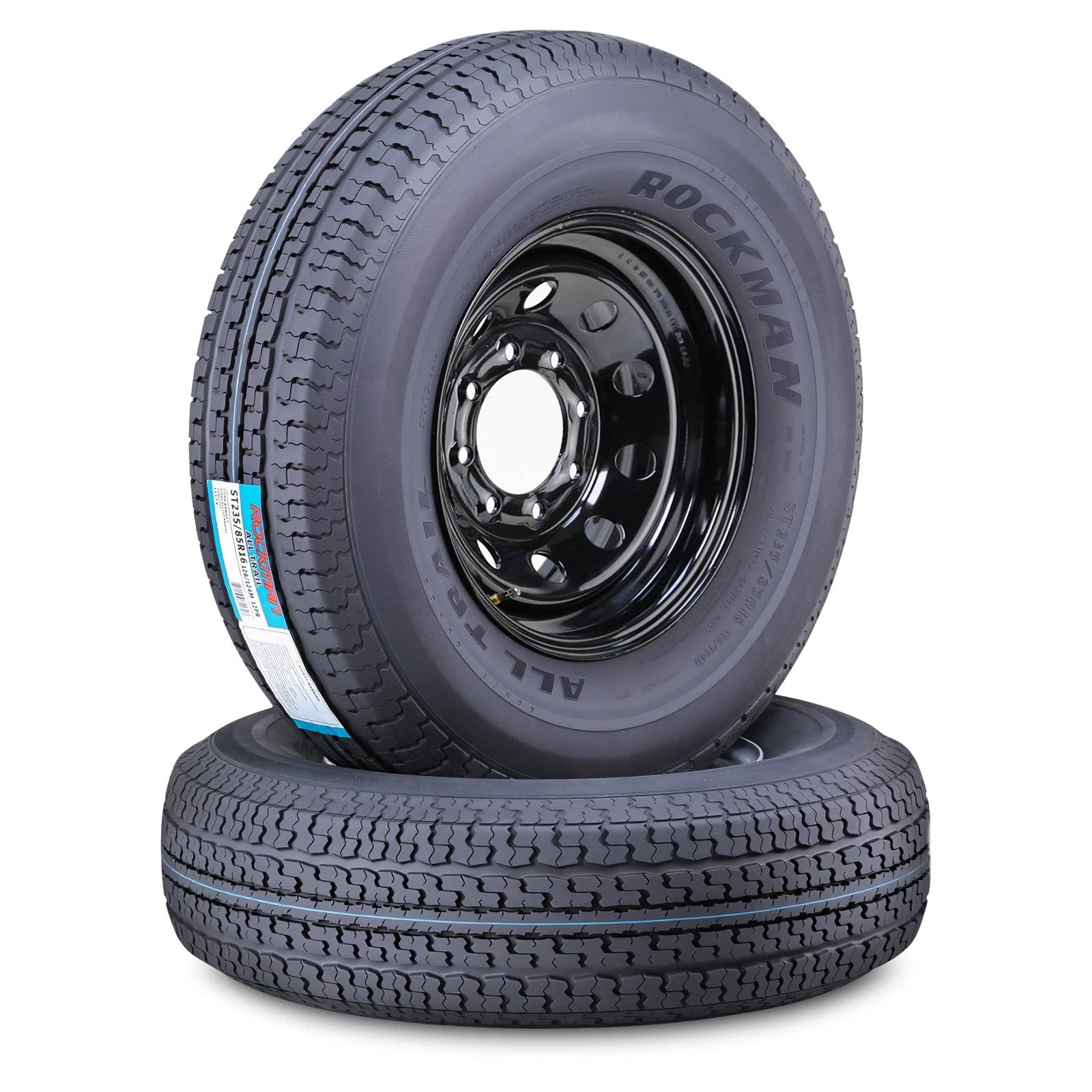 Set of 2 Trailer Tire ST235/85R16 12-Ply F 128M with 8x6.5 Black Mod Rim