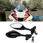 Black Rearview Side Mirrors with Blue LED Turn Signal for Honda Kawasaki Yamaha