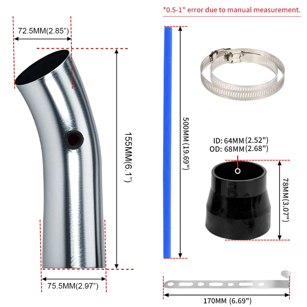 76mm Cold Air Intake Induction Pipe for Universal Vehicles