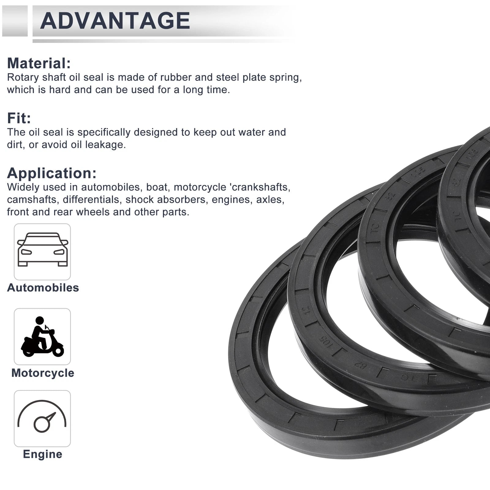 Set of 5 Oil Seal Rotary Shaft Seal for Various Models (82x105x12mm)