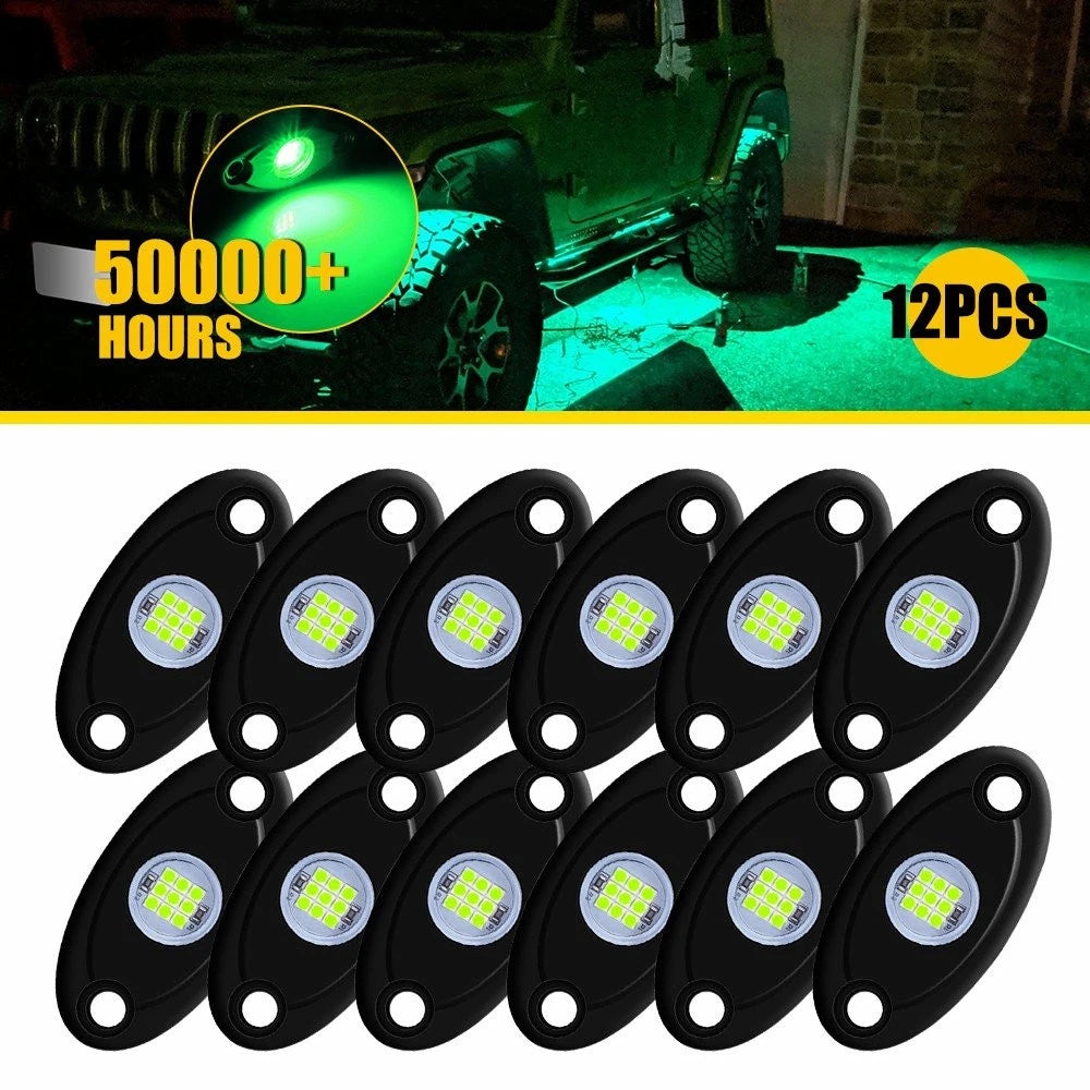 12 Pods LED Green Rock Lights for Jeep (Offroad, Truck, UTV, ATV)