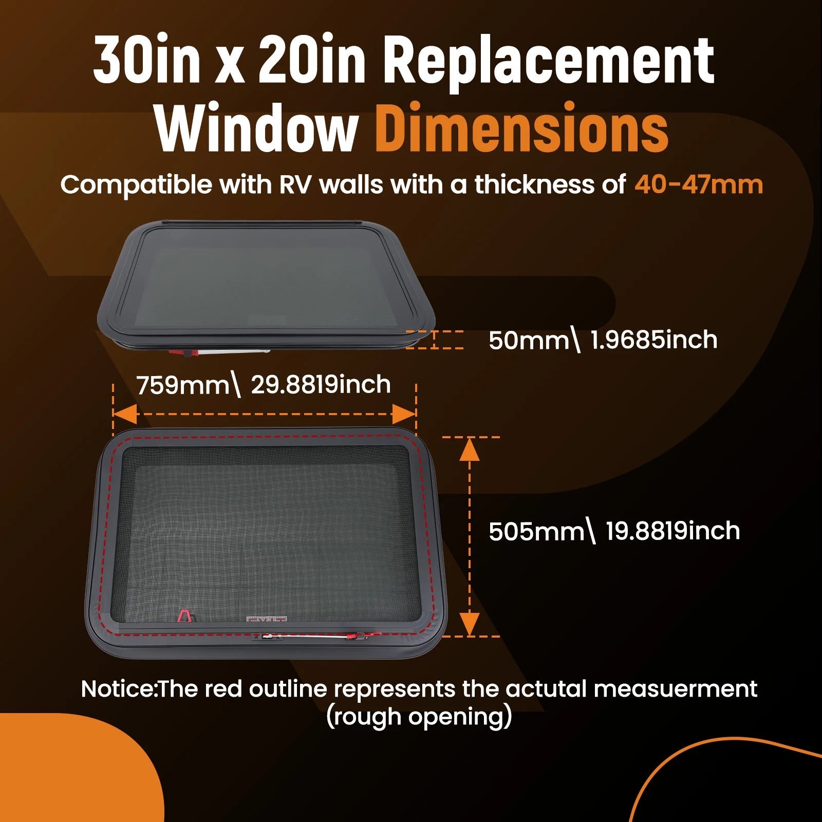 30" x 20" Exit Window for RV/Trailer/Food Truck (w/ Accessories)