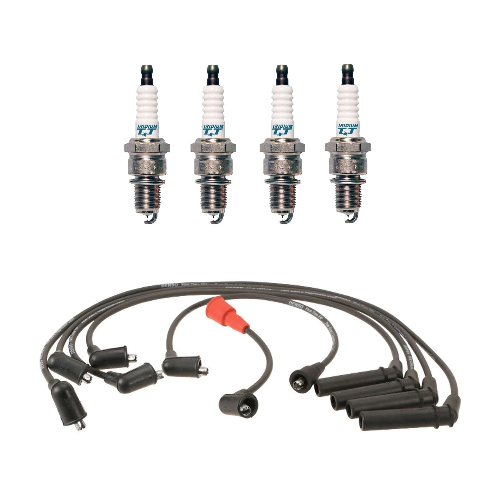 Denso 7mm Wire Set & 4 Iridium TT Spark Plugs for Dodge Hyundai Plymouth
