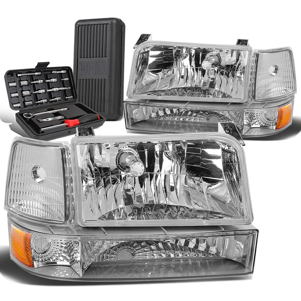 Set of 2 Headlight Bumper Lamps for Ford F150/F250/F350 (1992–1996) Chrome Amber