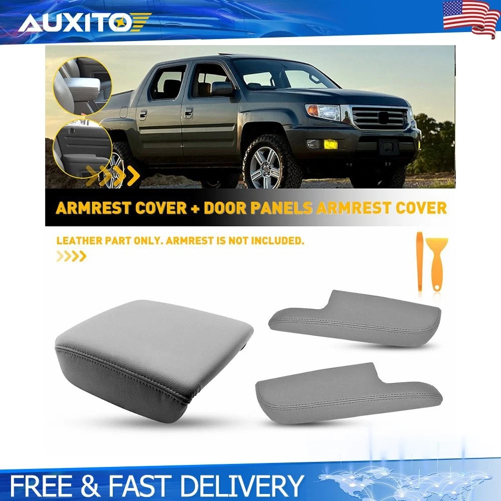Custom Fit Gray Leather Door Panel Armrest Covers for Honda Ridgeline (2006–2014)