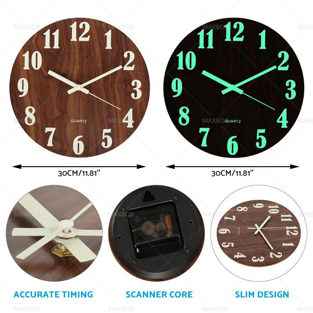 Luminous Wall Clock for Home Office Decor (Silent Quartz)