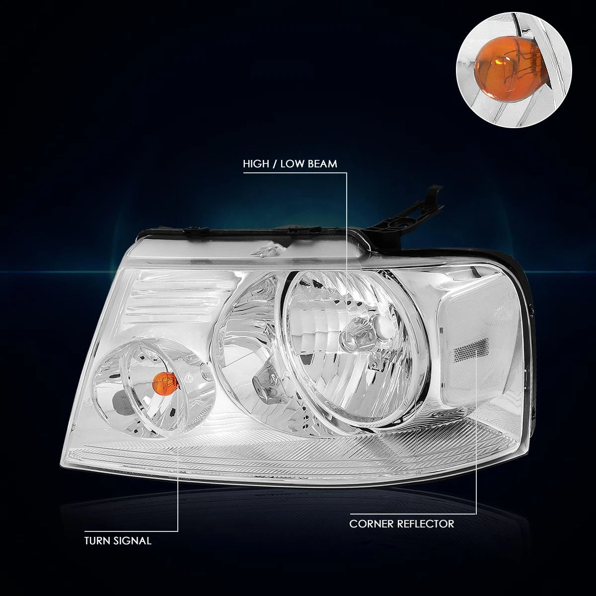 Set of 2 Chrome Housing Headlights & Clear Side Corner Lamps for Ford F150 (2004–2008)