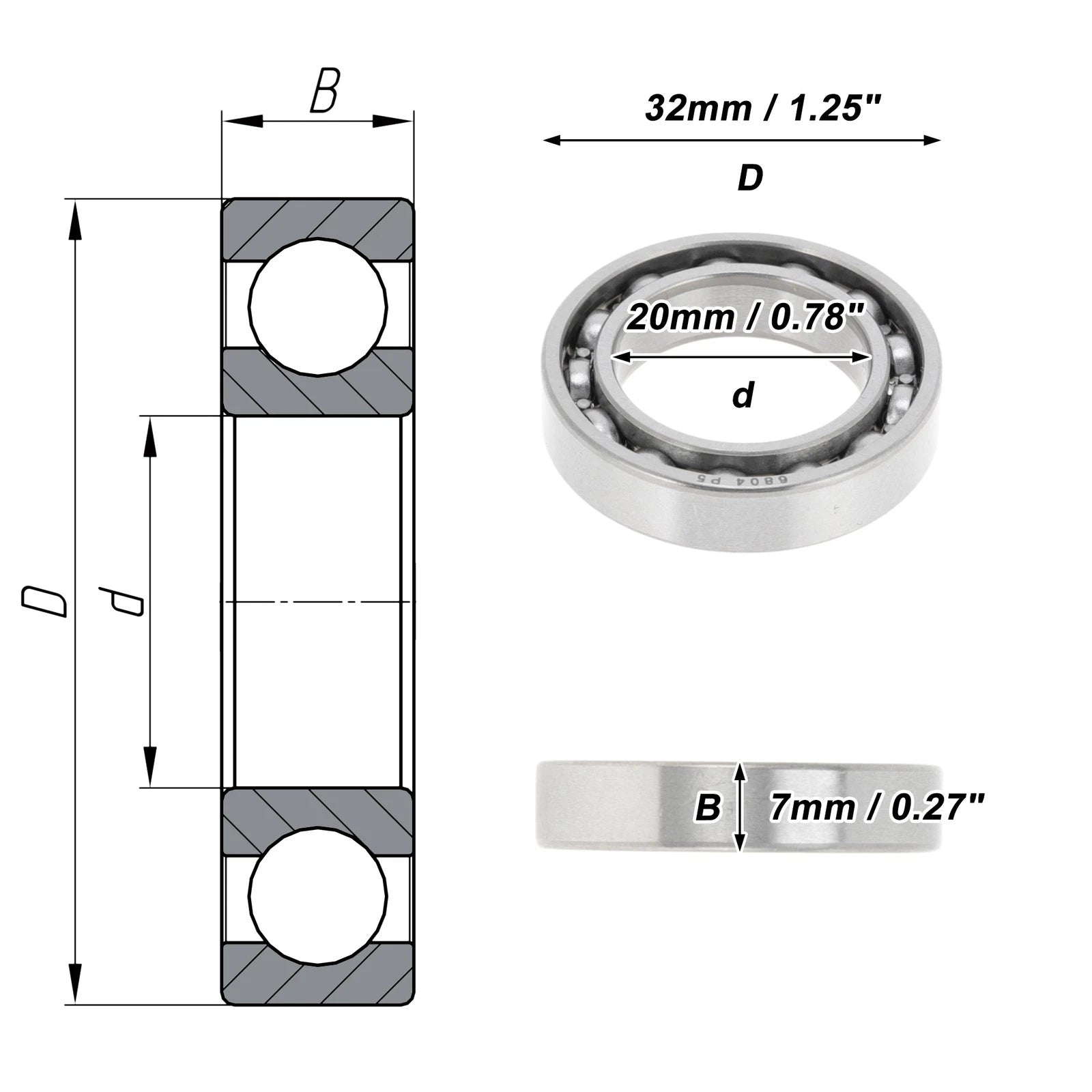 Deep Groove Ball Bearing 20x32x7mm for Scooter Skateboard (P5)